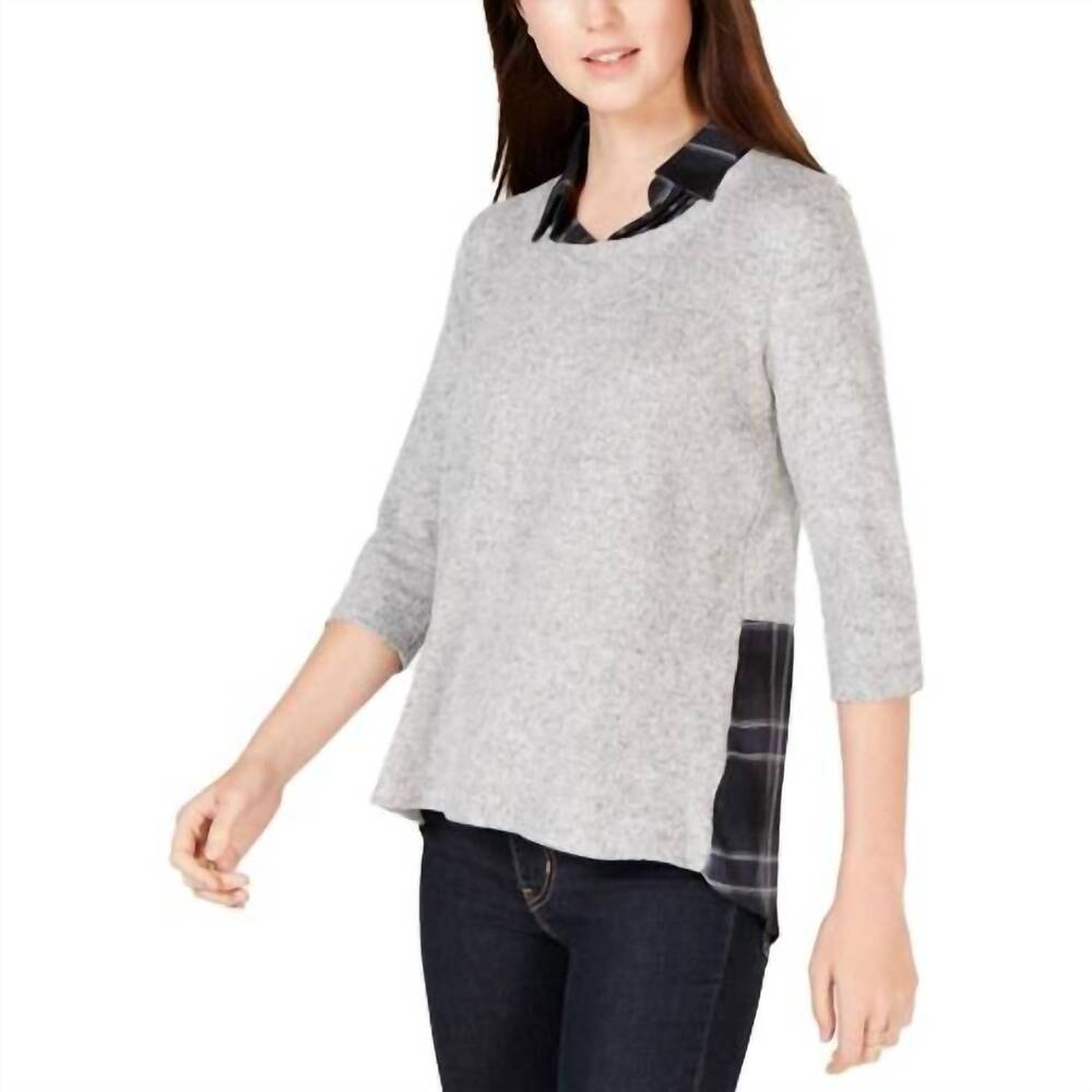 NEW BCX juniors layered look plaid sweater top in gray